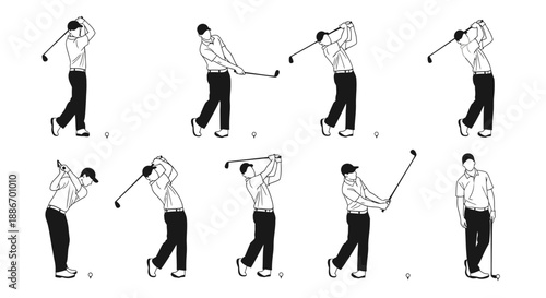 Golf Swing Sequence: Step-by-Step Illustration of a Golfer's Complete Motion