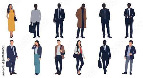 Diverse Group of Professionals in Business Attire Standing Together