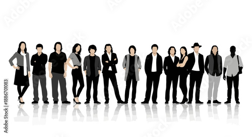 Diverse Group of Stylish People Standing Together in Silhouette