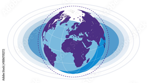 Global Earth Globe Illustration with Blue Rings