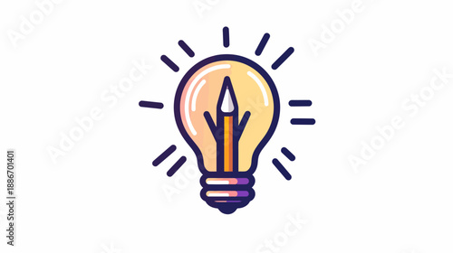 Light Bulb Illustration with Pencil Inside and Rays