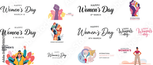 Happy women's day celebration logos and illustrations