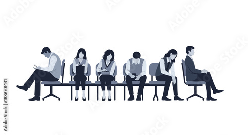 Diverse People Waiting in for Appointment or Job Interview, Sitting on Chairs