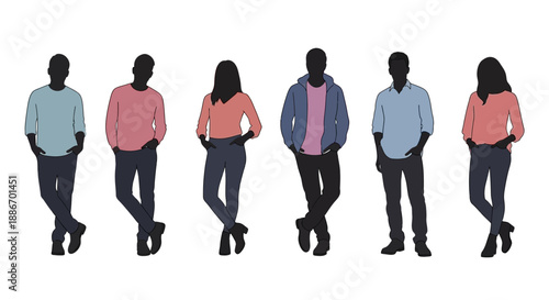 Diverse Group of People Standing Silhouettes in Casual Colored Clothing