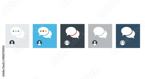Set of colorful chat and communication icons with speech bubbles and user profiles