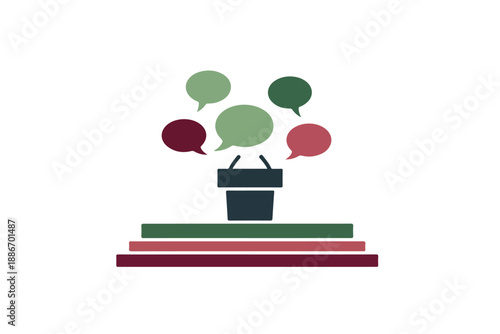 microphone on books with speech bubbles coming out of it