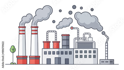 Industrial Factory Emitting Smoke and Pollution