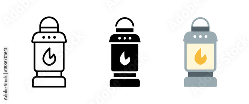 Kerosene lantern icon. Traditional camping lamp for outdoor use. Lantern symbol for hiking, travel, survival and night illumination.