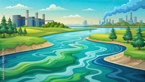 Industrial Pollution Affecting a Scenic River Landscape