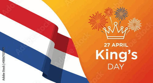 Dutch Flag and Crown for King's Day Celebration with Fireworks on April 27