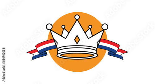 Royal Crown with Dutch Flag Colors Ribbon on Orange Circle Background Vector