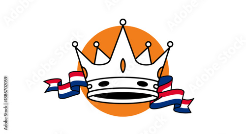 Royal Crown Adorned with Dutch Flag Ribbons on Orange Circle Background