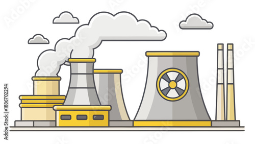 Nuclear Power Plant Emitting Smoke Under Cloudy Sky