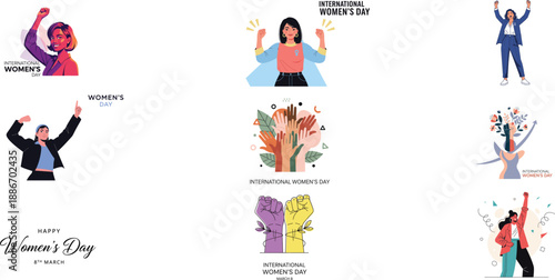 Vibrant illustrations of people and abstract art