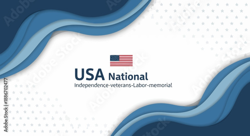 USA National Holidays Background with American Flag and Star Pattern