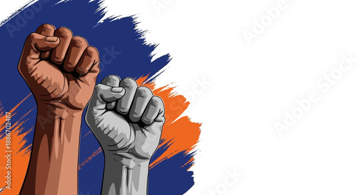 Diverse Hands Raised in Unity and Strength Against Abstract Background