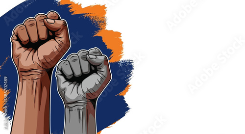 Diverse Raised Fists Symbolizing Unity, Solidarity, and Equality Against a Textured Background