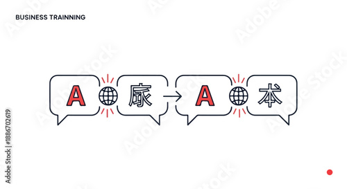 Business training and translation concept with speech bubbles and globe icons