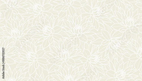 Vector Line Art Floral Seamless Patter. Linear Flowers Ornament. Trendy Contemporary Minimalist Floral Design Perfect for Fabric, Prints, Social Media, Textile, Invitations, Branding Design.	