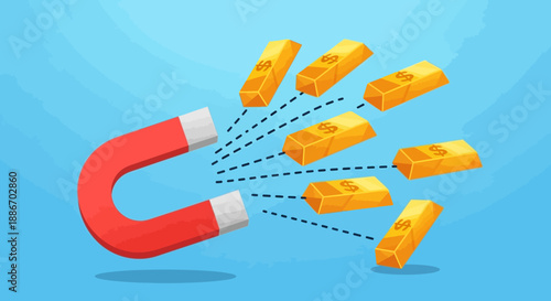 Magnet Attracting Gold Bars.