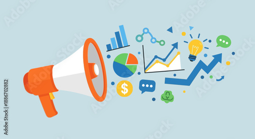 Megaphone with Business Icons.
