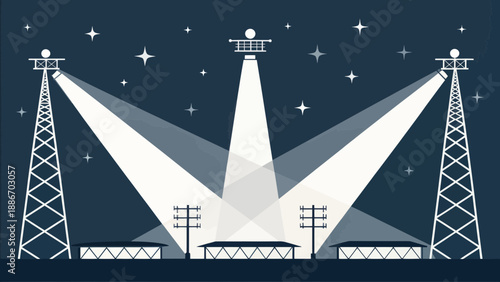 Stadium Searchlights Illuminating a Starry Night Sky