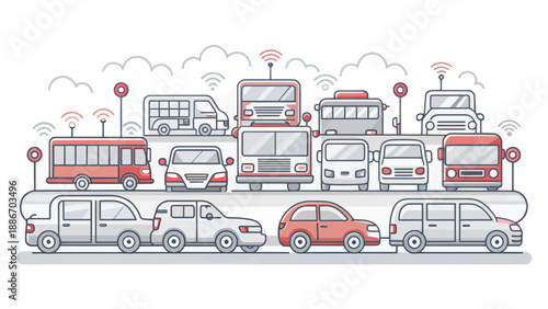 Vector Illustration of Various Vehicles in Traffic