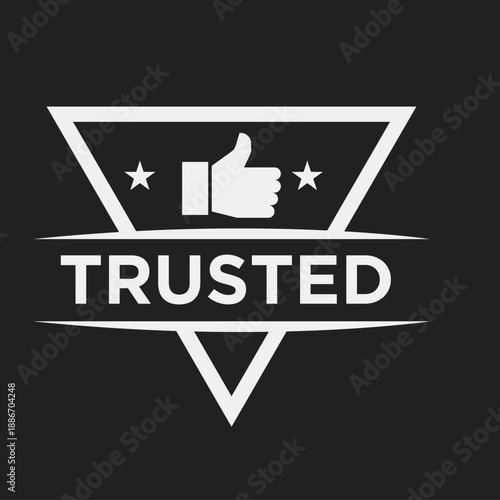 Trusted Badge Vector Logo with Thumbs Up Icon and Stars for Quality Assurance and Approval