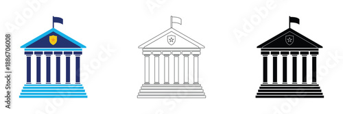 National Government Dome Icon — Official Civic Building Silhouette with Flag for Democracy and Public Services