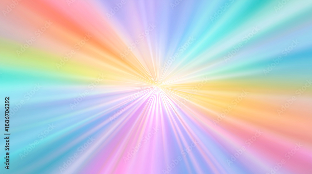 Obraz premium パステルカラーの放射状ラインが広がる虹色のサンバースト背景