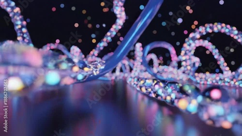 Abstract 3 d rendering of flowing forms and particles in a dark space