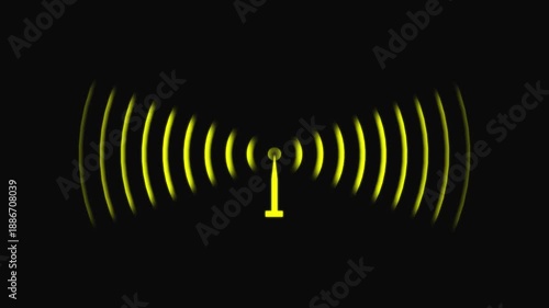 Yellow color Digital Radio station signal tower icon. Internet network net connection icon logo. Abstract network tower produced radio wave concept. Technology Radio wave station signal animation.