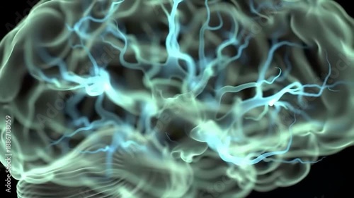Abstract 3 d rendering of the human brain with neural activity visualization