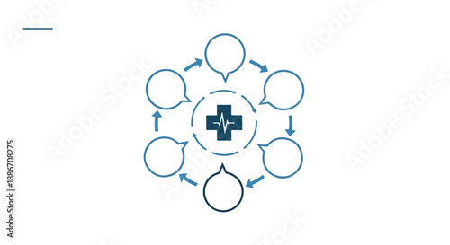 Medical communication concept with speech bubbles around a cross symbol