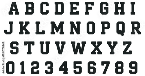 Varsity font vector alphabet, collegiate lettering set, bold athletic style, sports typography, team logos, apparel prints, school emblems, retro graphic projects, vector letters, design elements