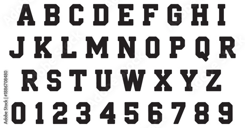 Varsity font vector alphabet, collegiate lettering set, bold athletic typography, sports logos, team apparel prints, school emblems, retro design projects, vector letters, creative graphic elements