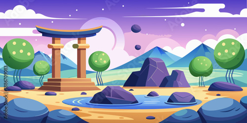 zen garden with stones HD 8K wallpaper Stock Photographic Image
