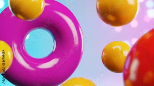 Abstract 3 d shapes floating in a dynamic composition against a blurred backdrop