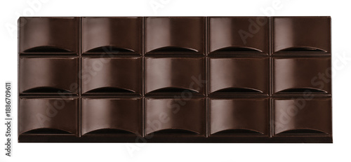 Dark chocolate bar with smooth glossy surface isolated, suitable for packaging design, advertising, and food concepts