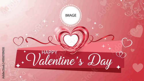 Happy Valentine's Day romantic background with hearts and ribbons