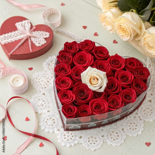 romantic gift for celebration with  bouquet roses on heart shape box,valentine