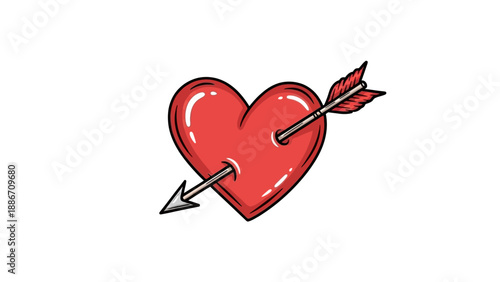Stylized red heart pierced by a Cupid's arrow, symbolizing love and romance.