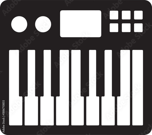  Silhouette synthesizer keyboard musical instrument sound production vector illustration