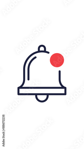 Modern vector outline illustration of a notification bell icon with a prominent red alert dot, symbolizing new messages or system updates for digital communication and timely alerts