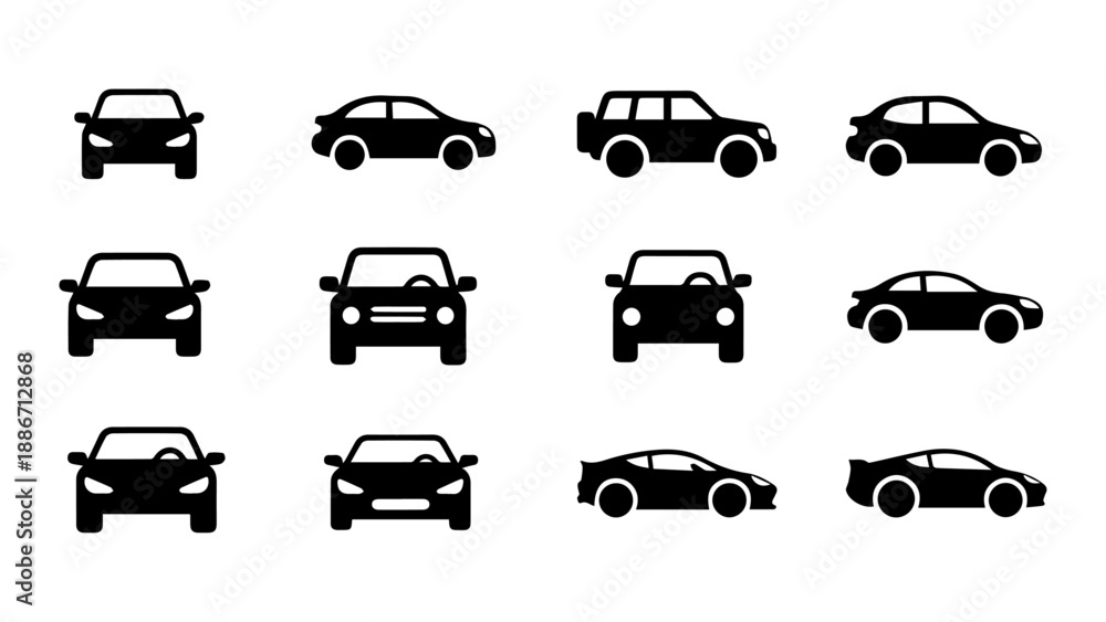 © BlanxaStudio - Modern Black Filled Car Vector Icon Set – 12 Minimal Automotive Symbols