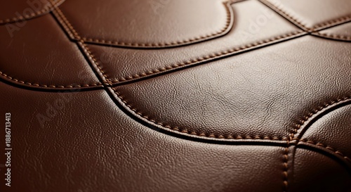 Rich brown padded material features detailed contrast stitching in a repeating geometric pattern