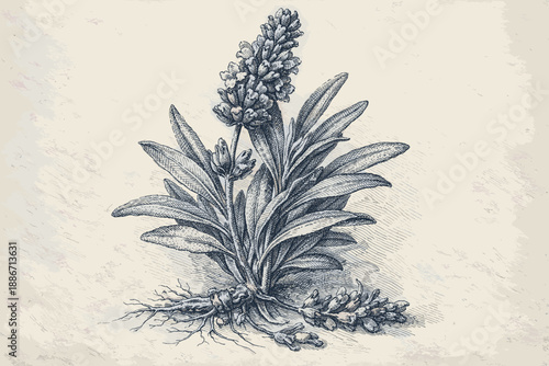 Vintage Botanical Engraving of Flowering Medicinal Plant