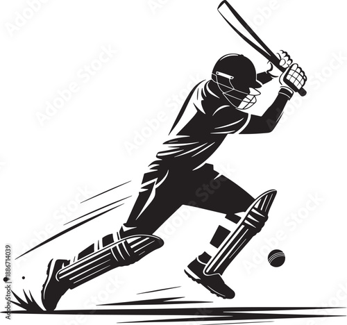 A dynamic illustration of a cricket batsman in mid swing preparing to hit the ball