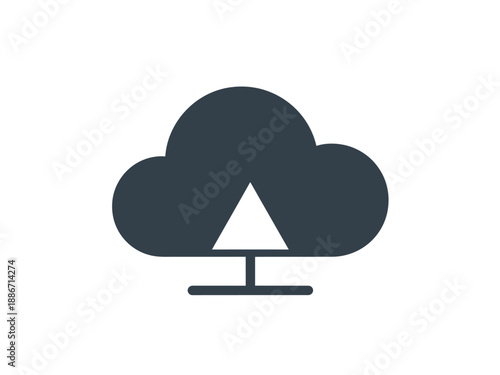 Conceptual flat design icon illustrating secure data upload and file synchronization to a remote digital storage system or virtual cloud network