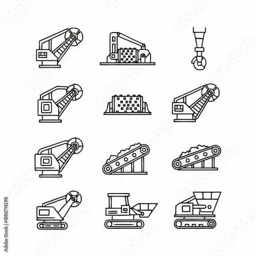 Collection of Heavy Machinery Icons for Construction.